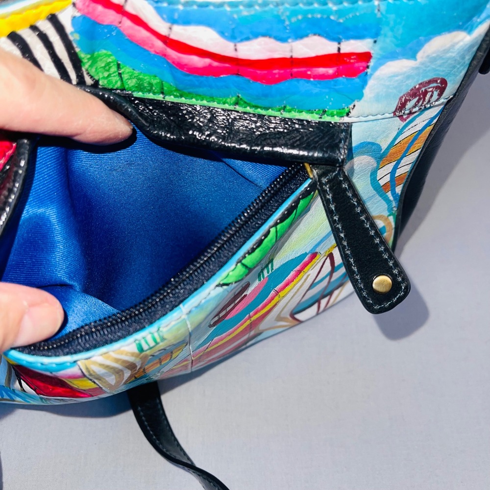 Sharif 1827 Hand Painted Genuine Leather Crossbody Bag Hot Air Balloons Multi - Picture 15 of 15